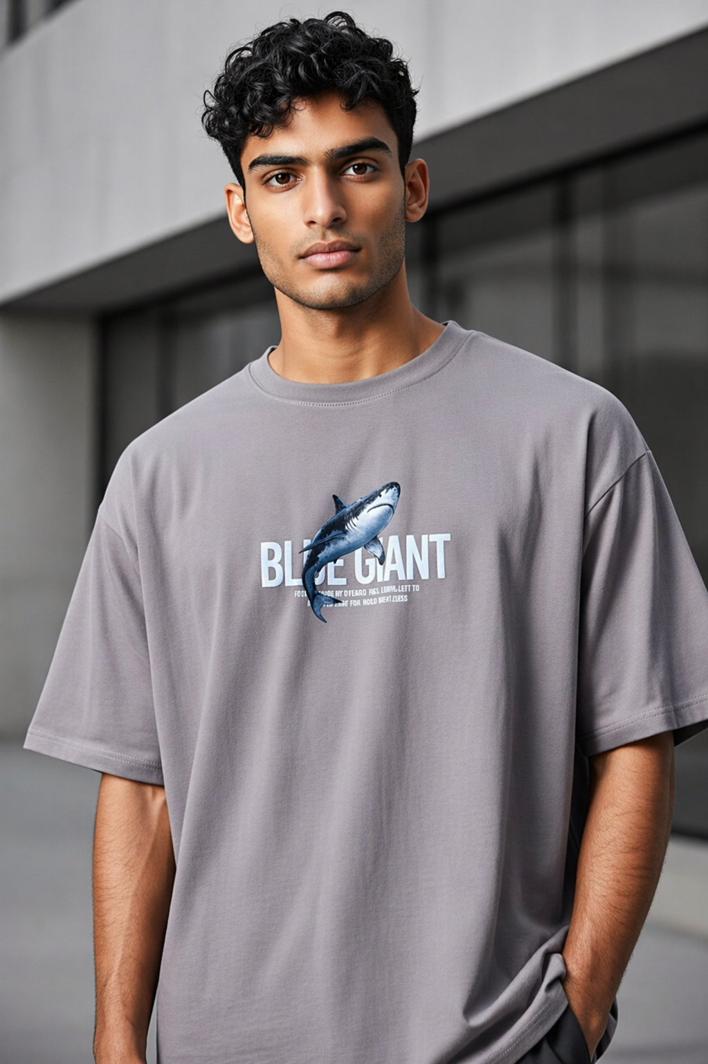 Aestra Blue Giant Shark Oversized T-Shirt | Premium Streetwear Shark Graphic Tee | Unisex Baggy Fit
