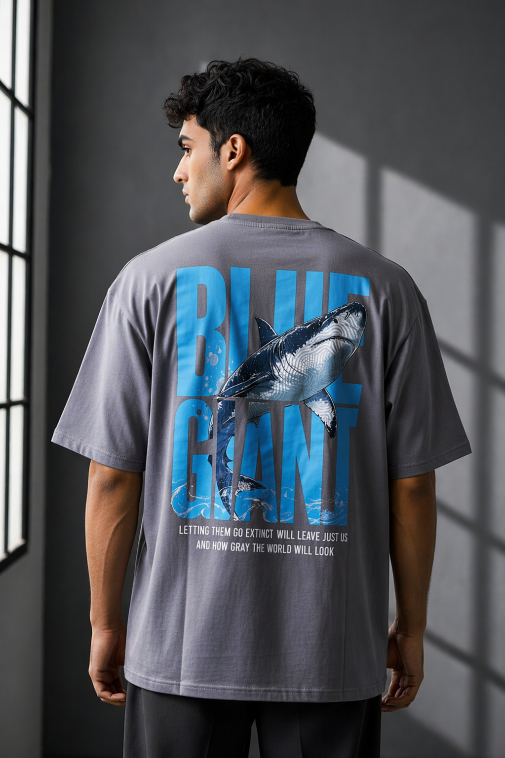 Aestra Blue Giant Shark Oversized T-Shirt | Premium Streetwear Shark Graphic Tee | Unisex Baggy Fit