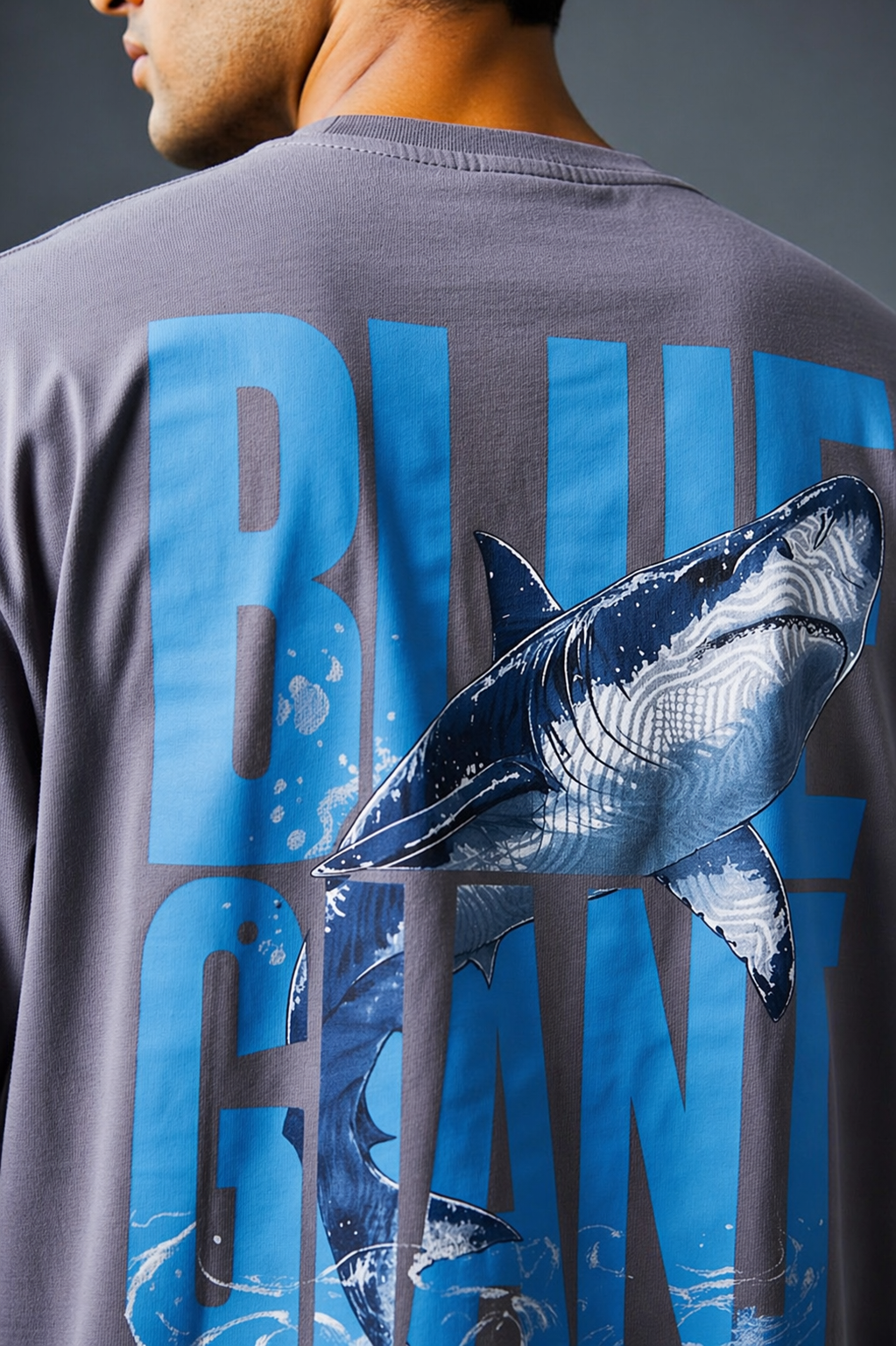 Aestra Blue Giant Shark Oversized T-Shirt | Premium Streetwear Shark Graphic Tee | Unisex Baggy Fit