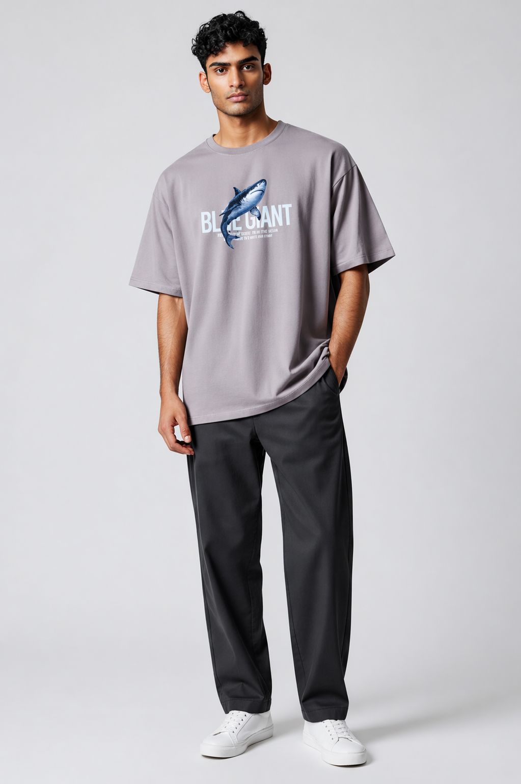 Aestra Blue Giant Shark Oversized T-Shirt | Premium Streetwear Shark Graphic Tee | Unisex Baggy Fit