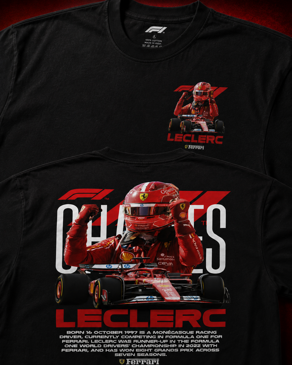 Aestra Charles Leclerc Racing Oversized T-Shirt | F1-Inspired Ferrari Graphic Tee | Unisex Streetwear