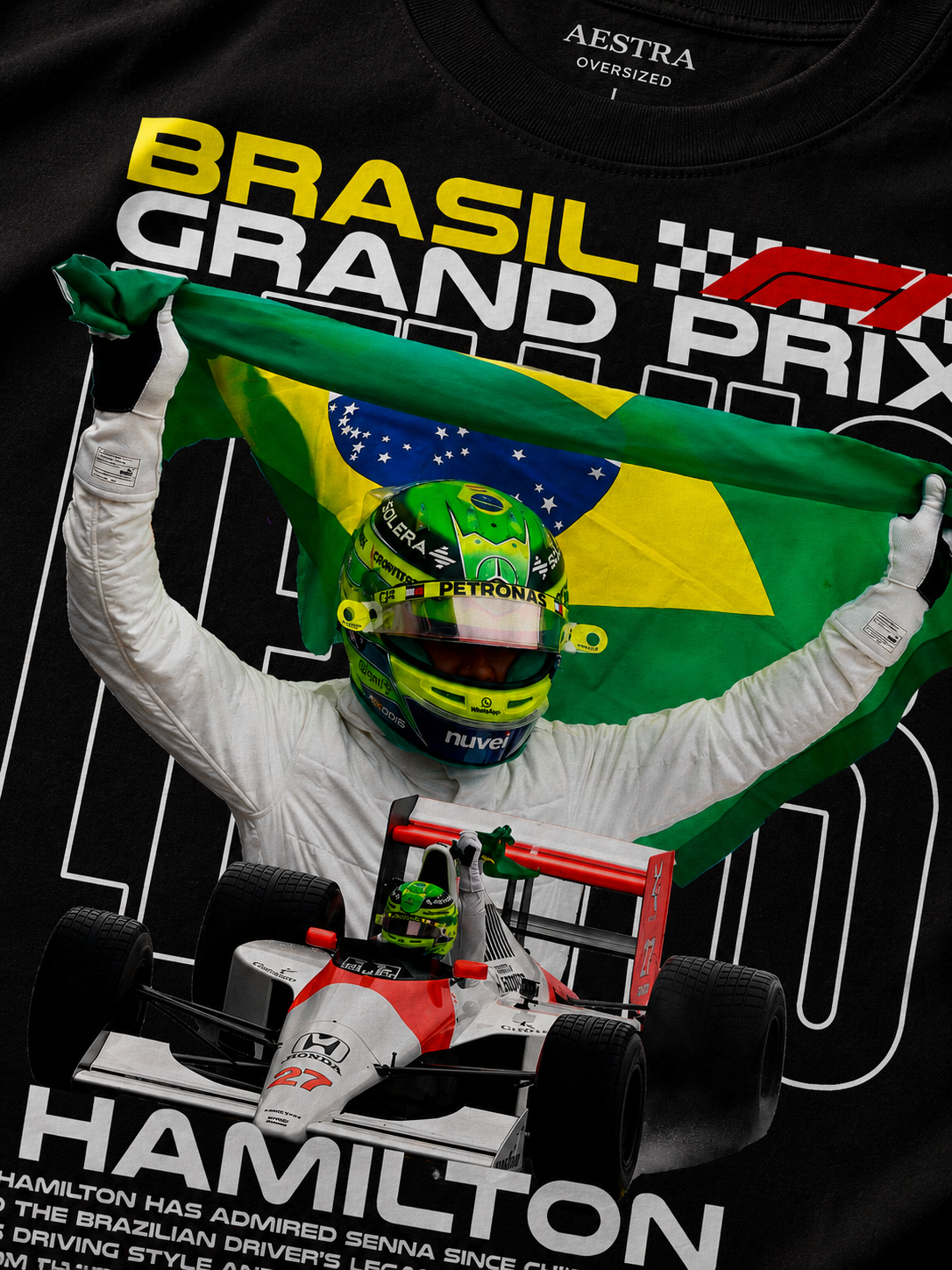 Aestra Brazil Grand Prix Hamilton Oversized T-Shirt | Racing Graphic Streetwear Tee | Unisex Oversized Fit