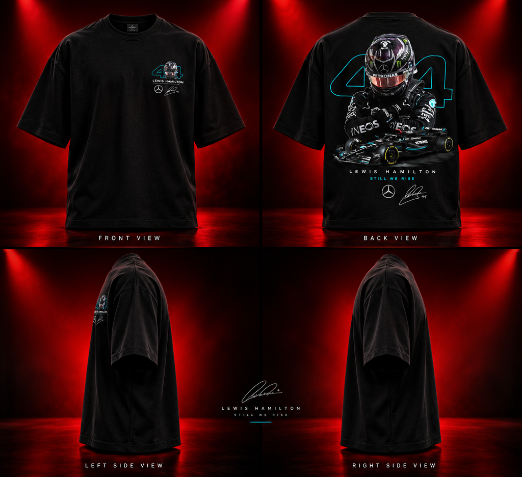 AESTRA Lewis Hamilton 44 Racing Oversized T-Shirt | Motorsport Graphic Streetwear | Black Unisex Tee