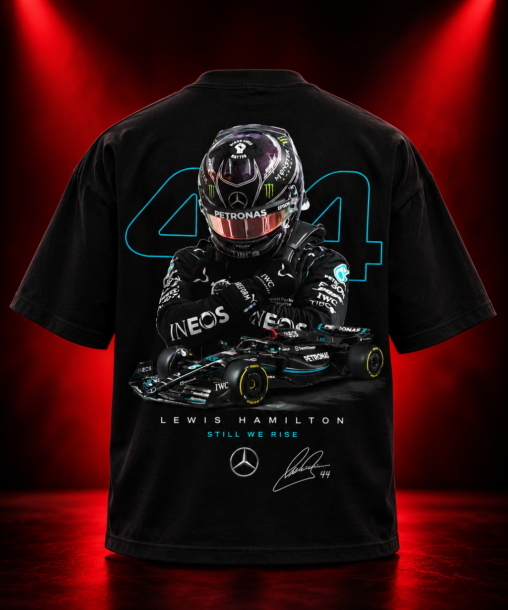AESTRA Lewis Hamilton 44 Racing Oversized T-Shirt | Motorsport Graphic Streetwear | Black Unisex Tee