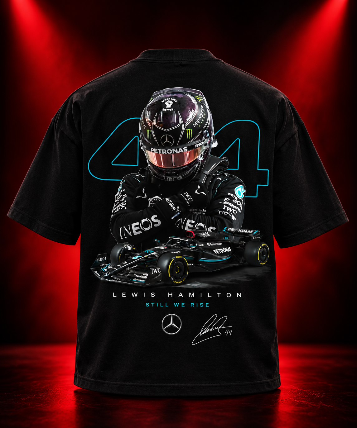 AESTRA Lewis Hamilton 44 Racing Oversized T-Shirt | Motorsport Graphic Streetwear | Black Unisex Tee