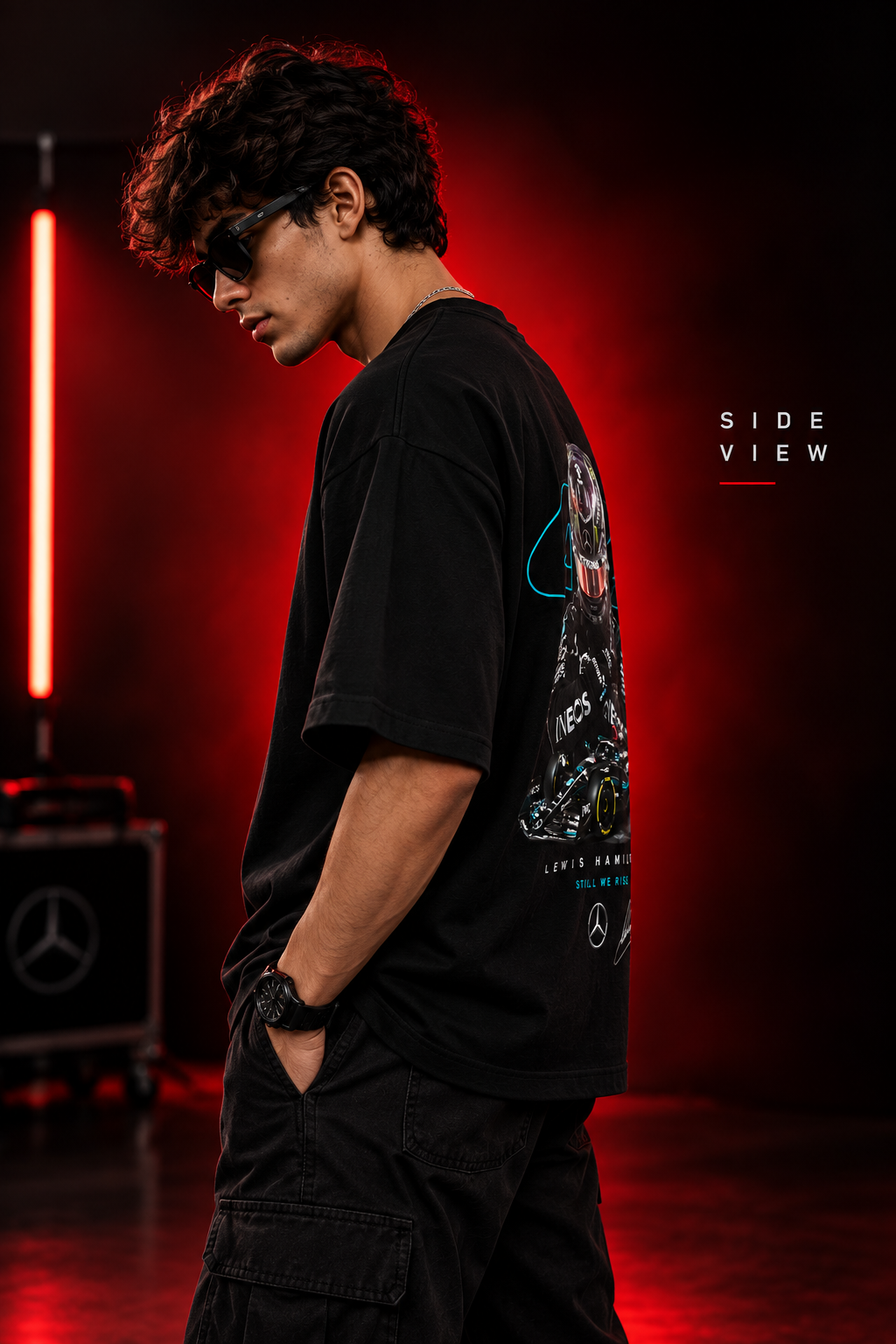 AESTRA Lewis Hamilton 44 Racing Oversized T-Shirt | Motorsport Graphic Streetwear | Black Unisex Tee