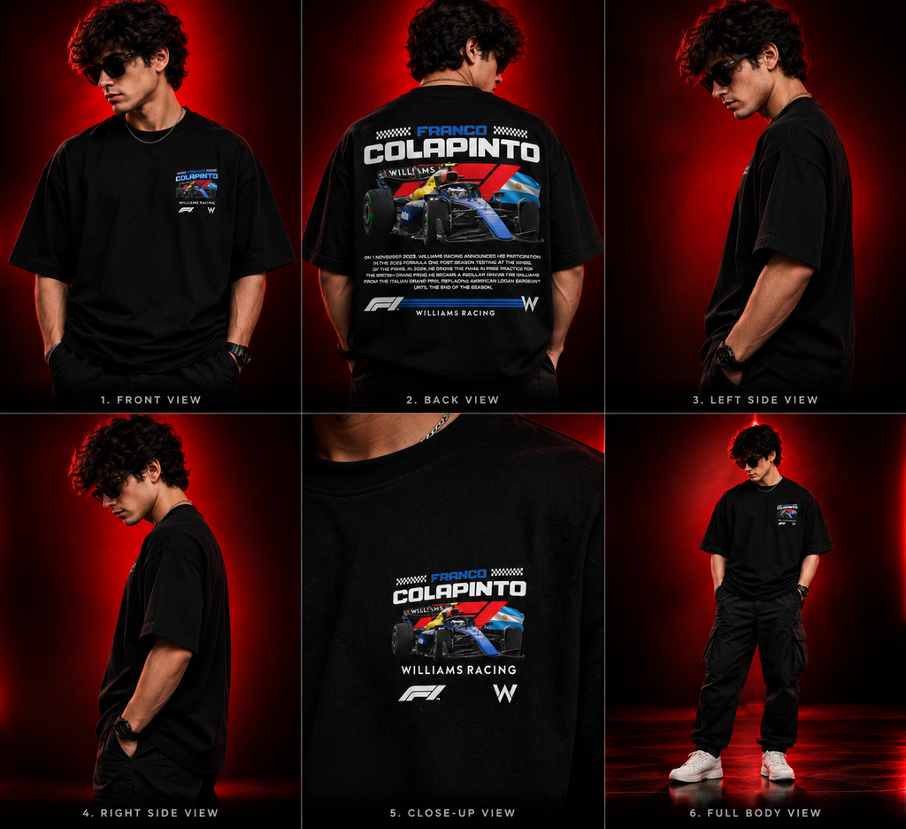 AESTRA Franco Colapinto Racing Oversized T-Shirt | Motorsport Graphic Streetwear | Black Unisex Tee