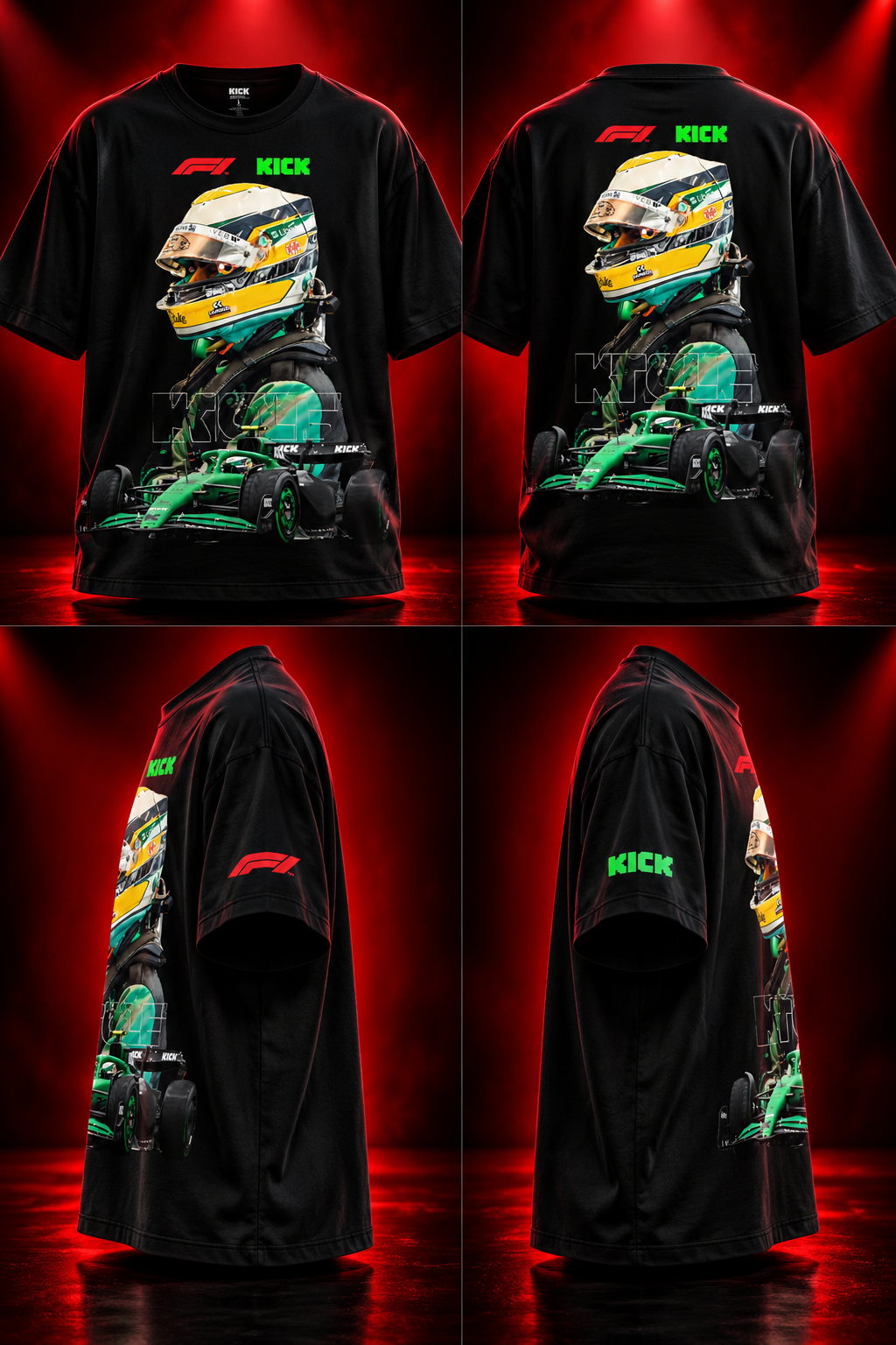 AESTRA F1 KICK Racing Oversized T-Shirt | Motorsport Graphic Streetwear | Black Unisex Tee