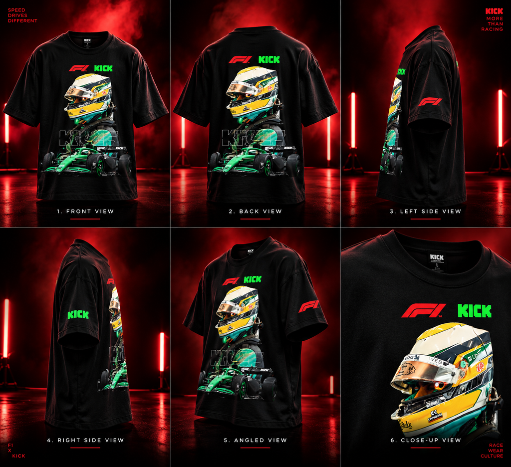 AESTRA F1 KICK Racing Oversized T-Shirt | Motorsport Graphic Streetwear | Black Unisex Tee