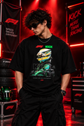AESTRA F1 KICK Racing Oversized T-Shirt | Motorsport Graphic Streetwear | Black Unisex Tee