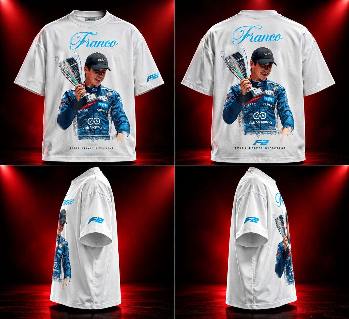AESTRA Franco Racing Oversized T-Shirt | F2 Motorsport Graphic Tee | White Streetwear