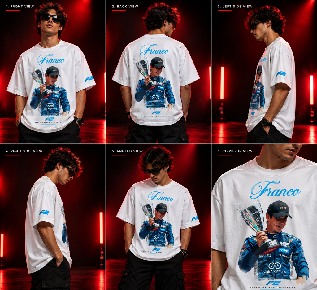 AESTRA Franco Racing Oversized T-Shirt | F2 Motorsport Graphic Tee | White Streetwear