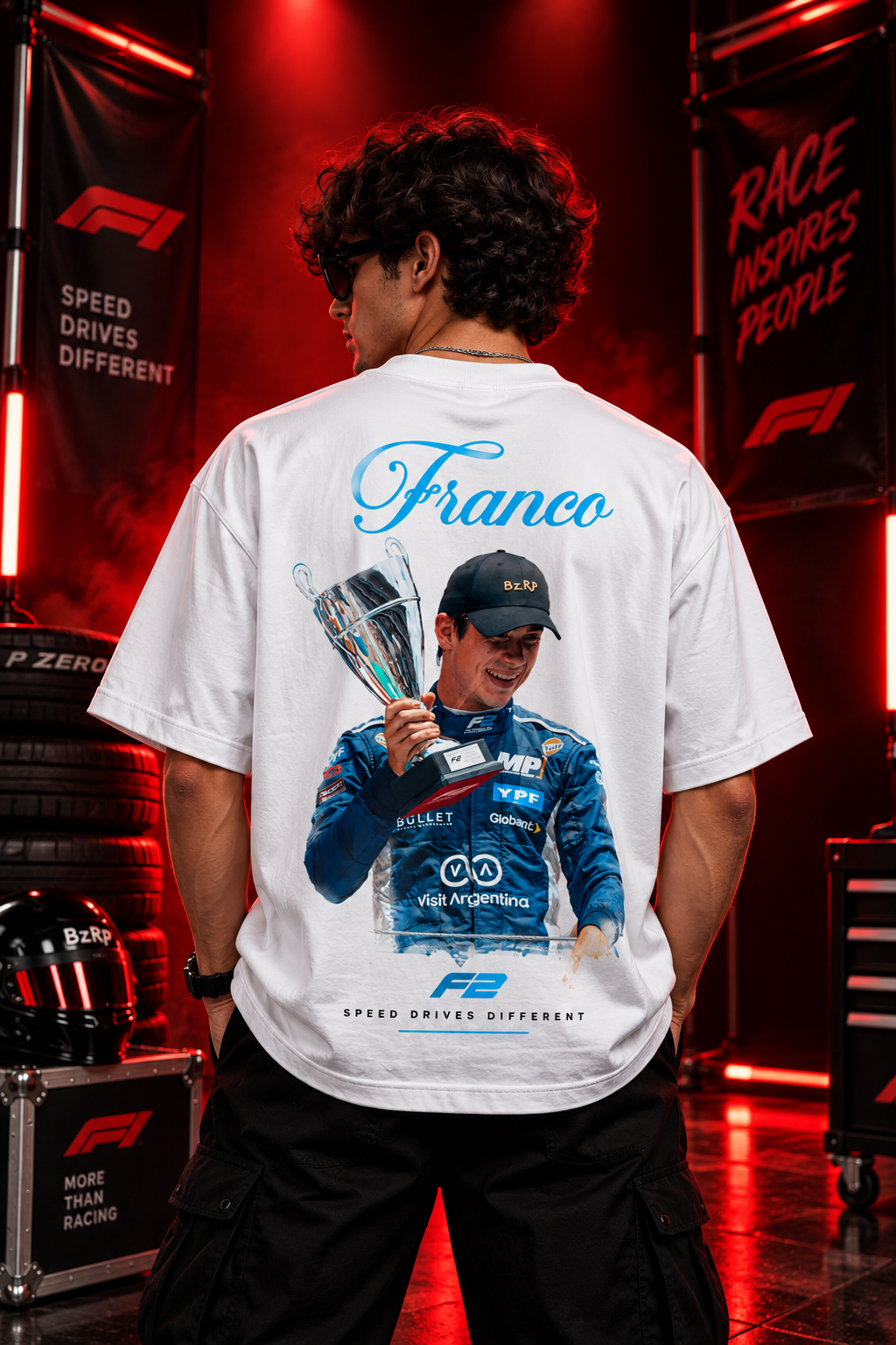 AESTRA Franco Racing Oversized T-Shirt | F2 Motorsport Graphic Tee | White Streetwear