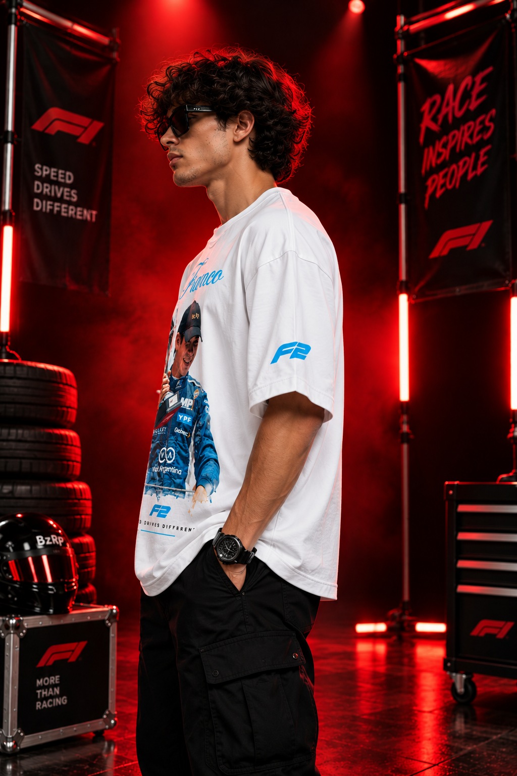 AESTRA Franco Racing Oversized T-Shirt | F2 Motorsport Graphic Tee | White Streetwear