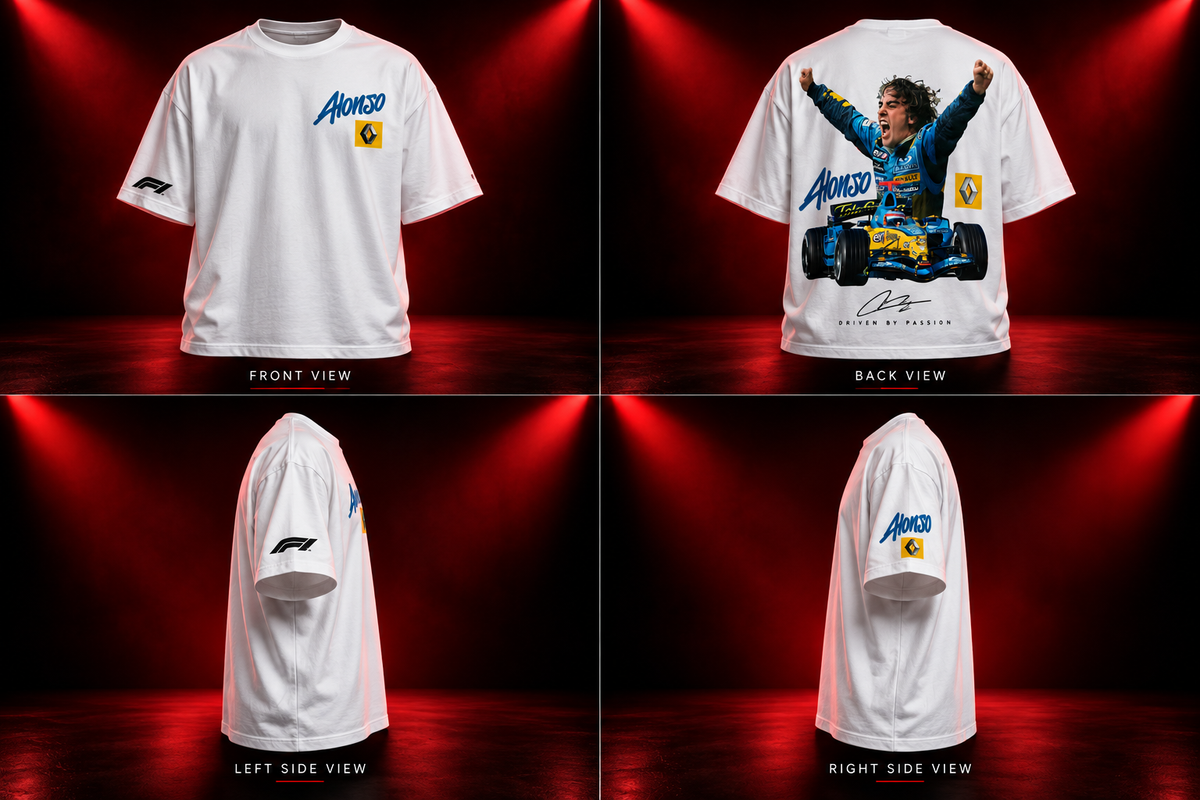 AESTRA Alonso Racing Oversized T-Shirt | Motorsport Graphic Tee | White Streetwear