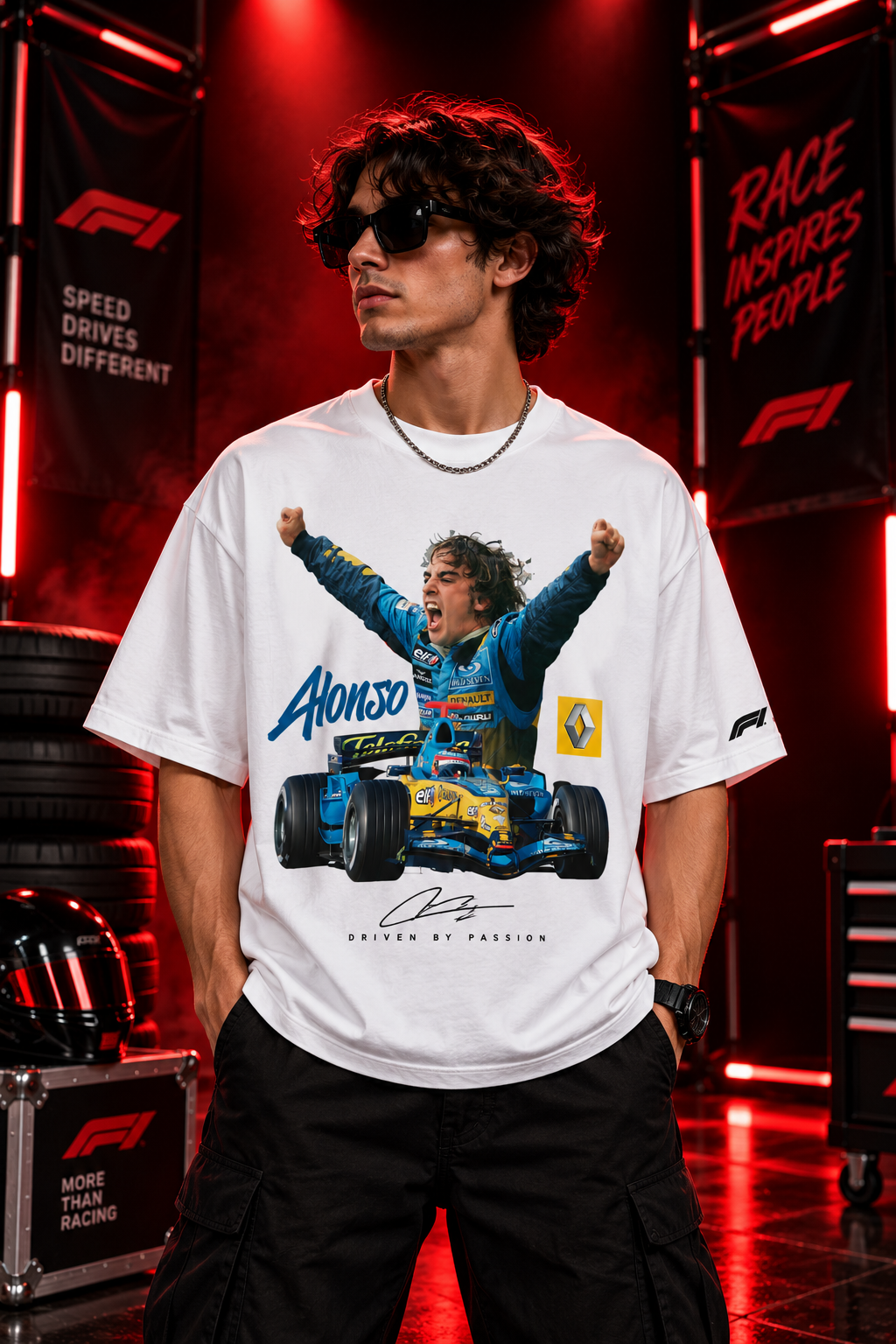AESTRA Alonso Racing Oversized T-Shirt | Motorsport Graphic Tee | White Streetwear