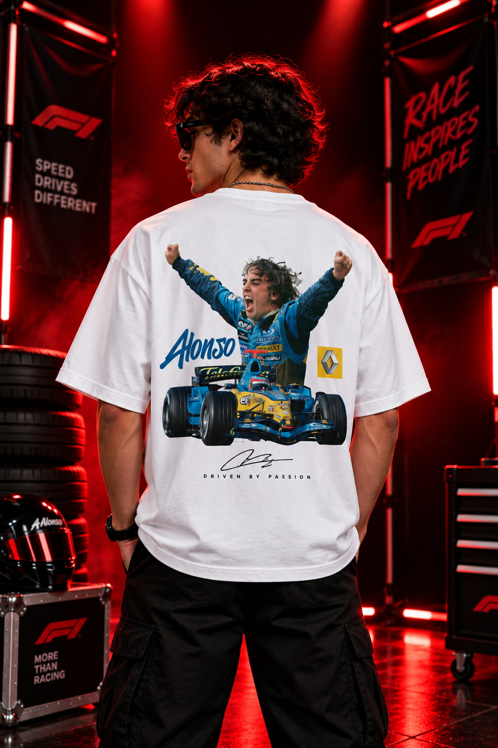 AESTRA Alonso Racing Oversized T-Shirt | Motorsport Graphic Tee | White Streetwear