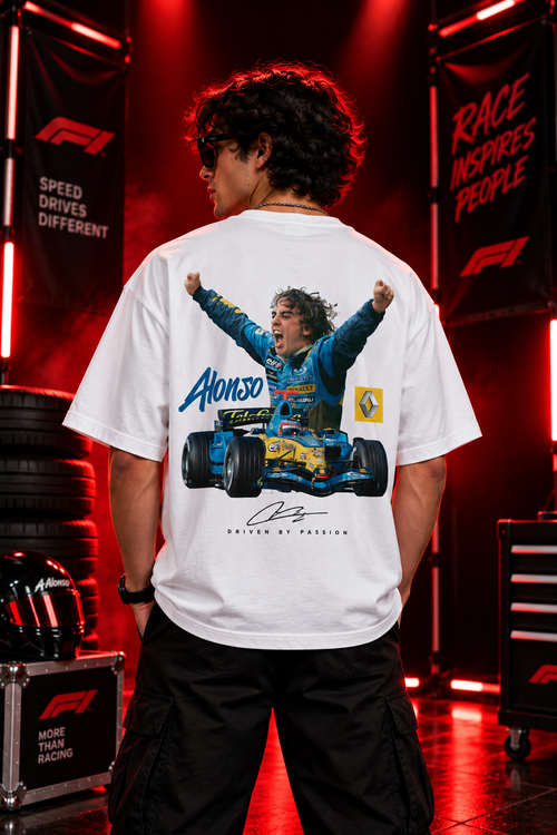 AESTRA Alonso Racing Oversized T-Shirt | Motorsport Graphic Tee | White Streetwear