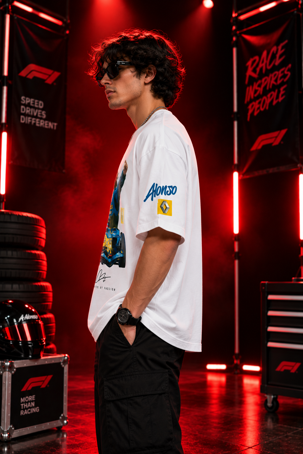 AESTRA Alonso Racing Oversized T-Shirt | Motorsport Graphic Tee | White Streetwear