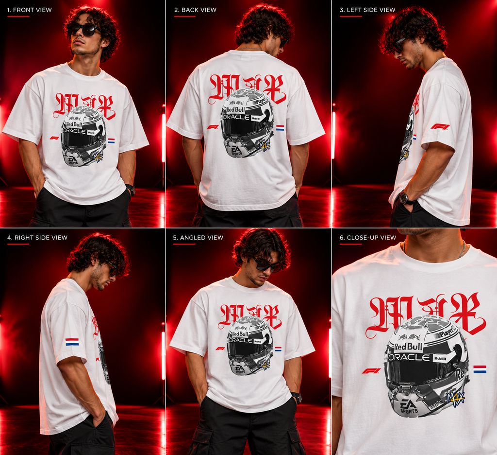 AESTRA Max Racing Helmet Oversized T-Shirt | Motorsport Graphic Tee | White Streetwear