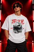 AESTRA Max Racing Helmet Oversized T-Shirt | Motorsport Graphic Tee | White Streetwear