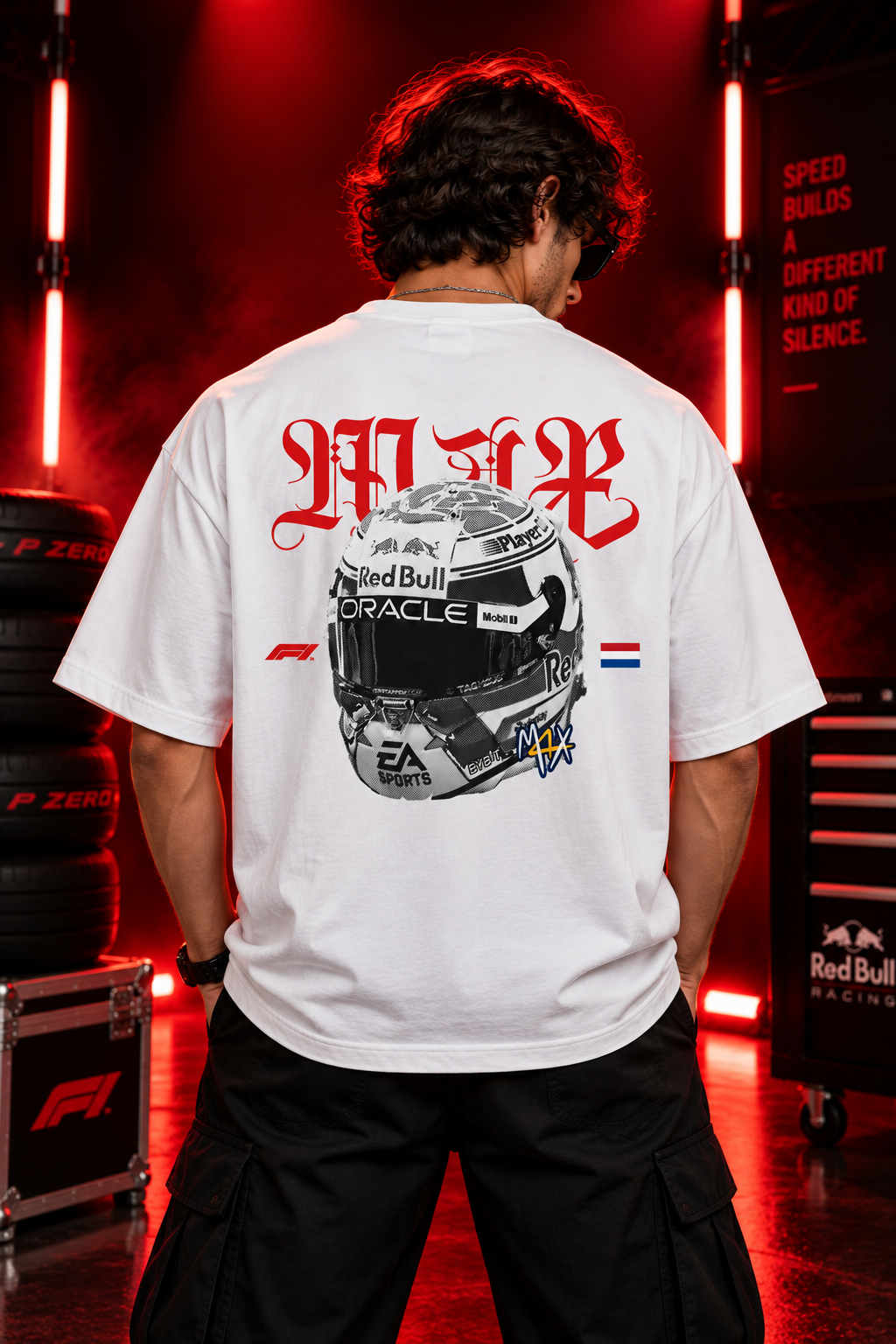 AESTRA Max Racing Helmet Oversized T-Shirt | Motorsport Graphic Tee | White Streetwear