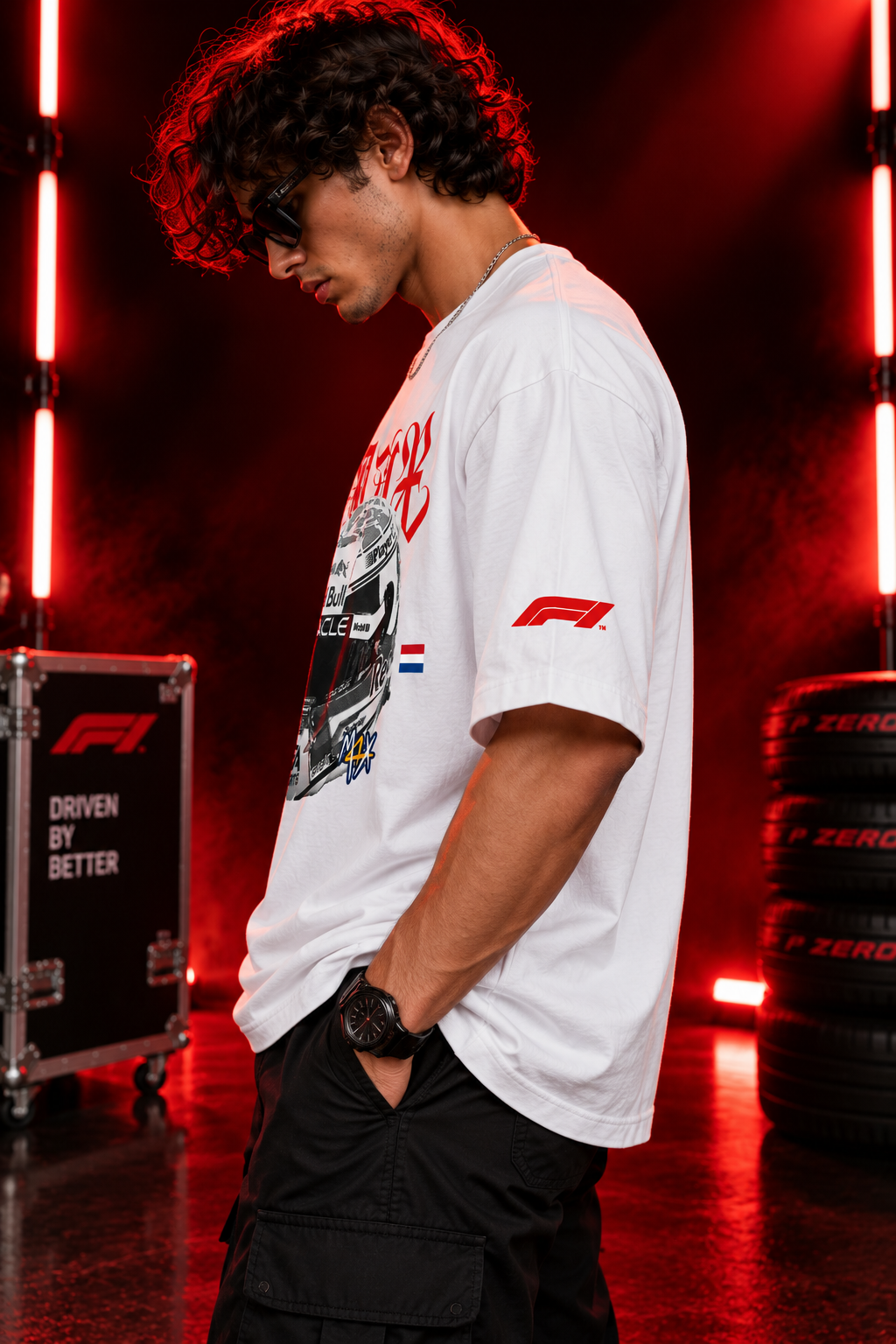 AESTRA Max Racing Helmet Oversized T-Shirt | Motorsport Graphic Tee | White Streetwear