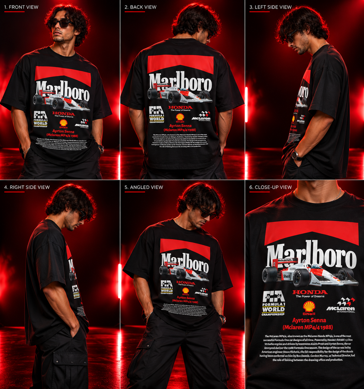 AESTRA Ayrton Senna Racing Oversized T-Shirt | Vintage Motorsport Graphic Tee | Black Streetwear