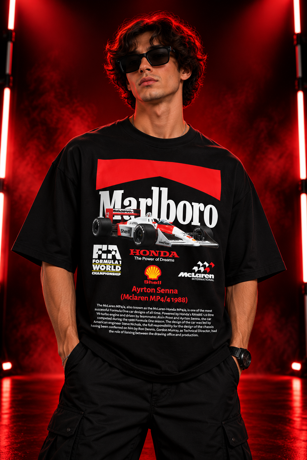 AESTRA Ayrton Senna Racing Oversized T-Shirt | Vintage Motorsport Graphic Tee | Black Streetwear