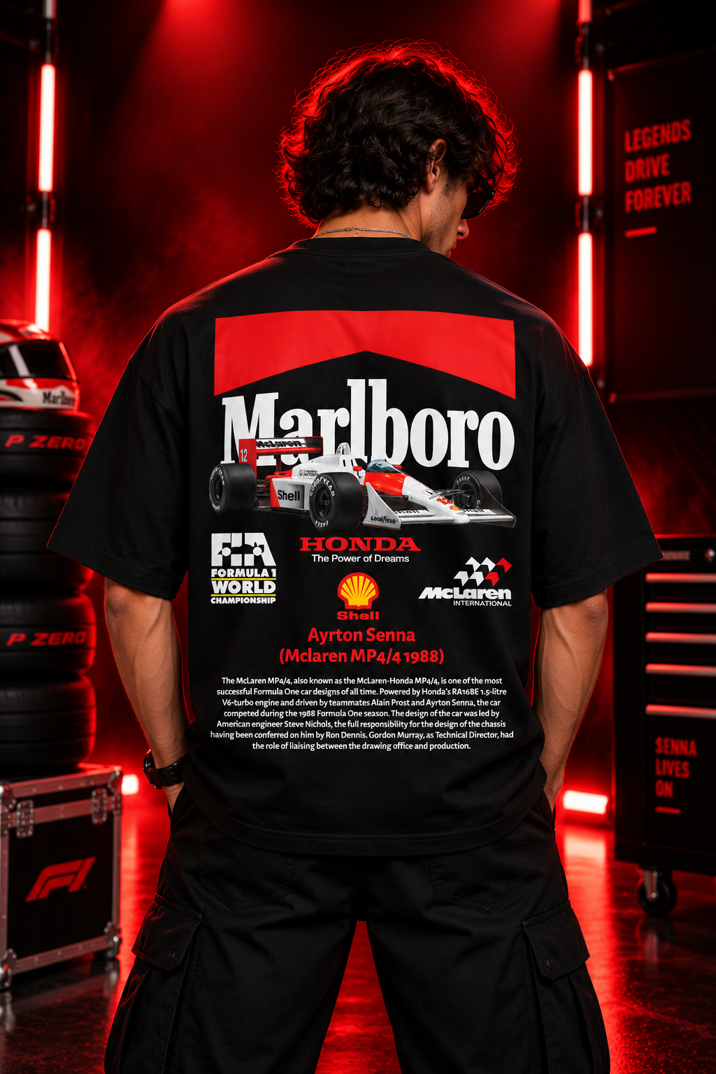 AESTRA Ayrton Senna Racing Oversized T-Shirt | Vintage Motorsport Graphic Tee | Black Streetwear
