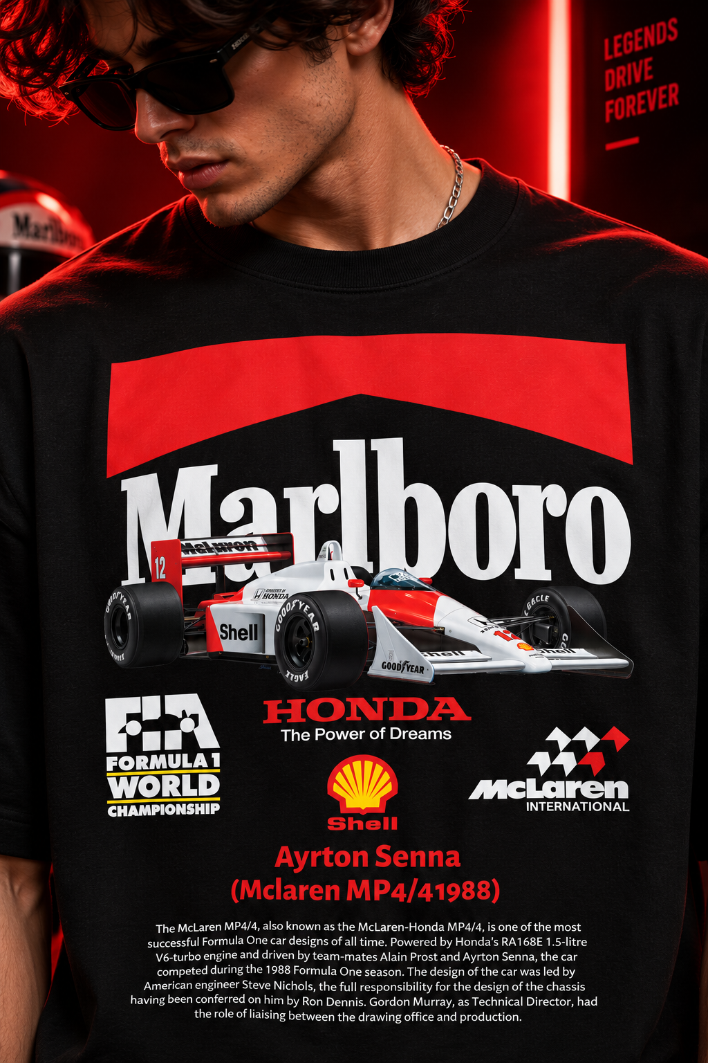 AESTRA Ayrton Senna Racing Oversized T-Shirt | Vintage Motorsport Graphic Tee | Black Streetwear