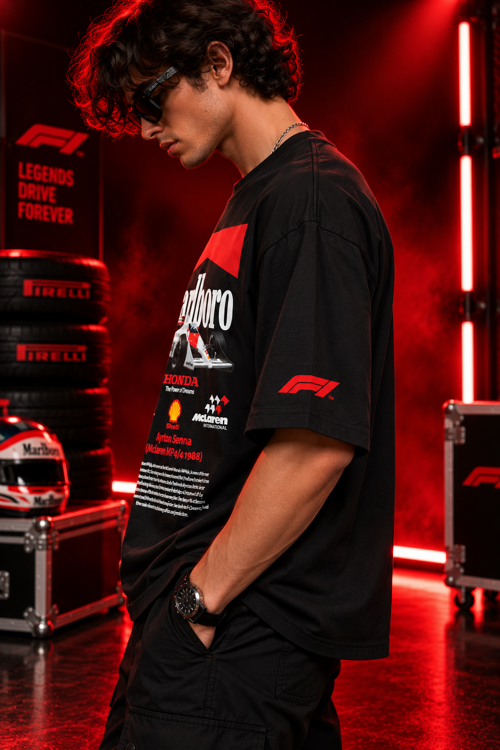 AESTRA Ayrton Senna Racing Oversized T-Shirt | Vintage Motorsport Graphic Tee | Black Streetwear