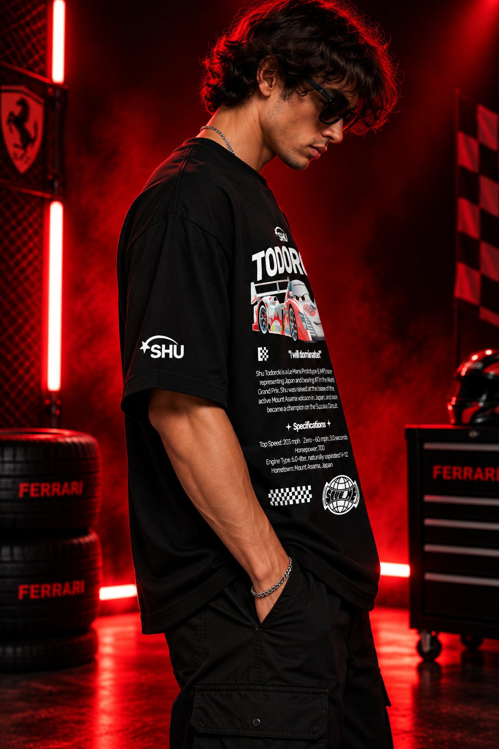 AESTRA Todoroki Racing Oversized T-Shirt | Le Mans Racing Graphic Tee | Black Streetwear