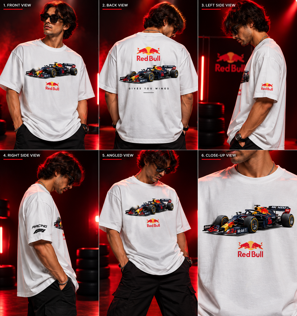 AESTRA Red Bull Racing Oversized T-Shirt | F1 Motorsport Graphic Tee | White Streetwear