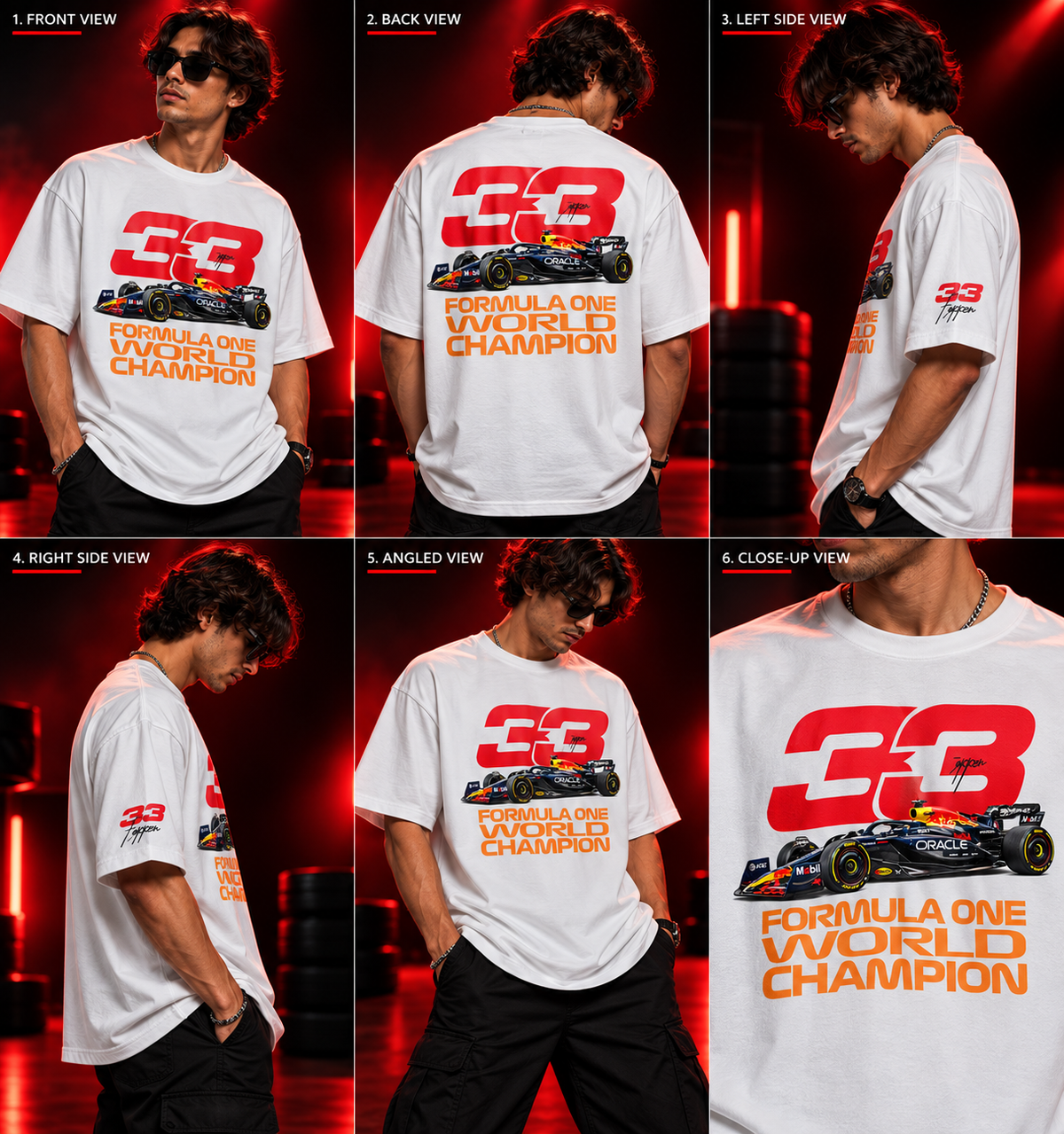 AESTRA F1 Champion Oversized T-Shirt | Formula One Racing Graphic Tee | White Streetwear