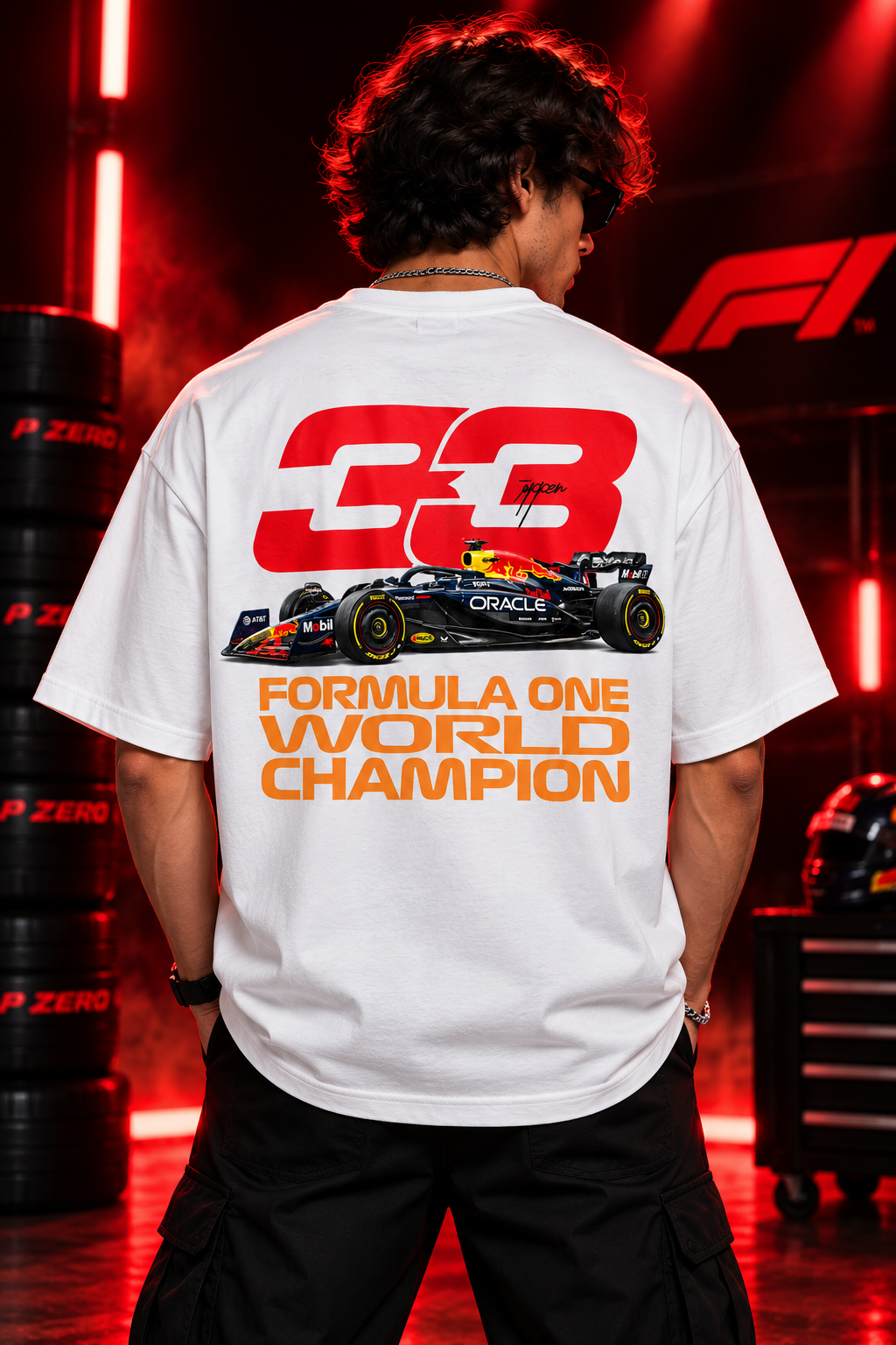 AESTRA F1 Champion Oversized T-Shirt | Formula One Racing Graphic Tee | White Streetwear