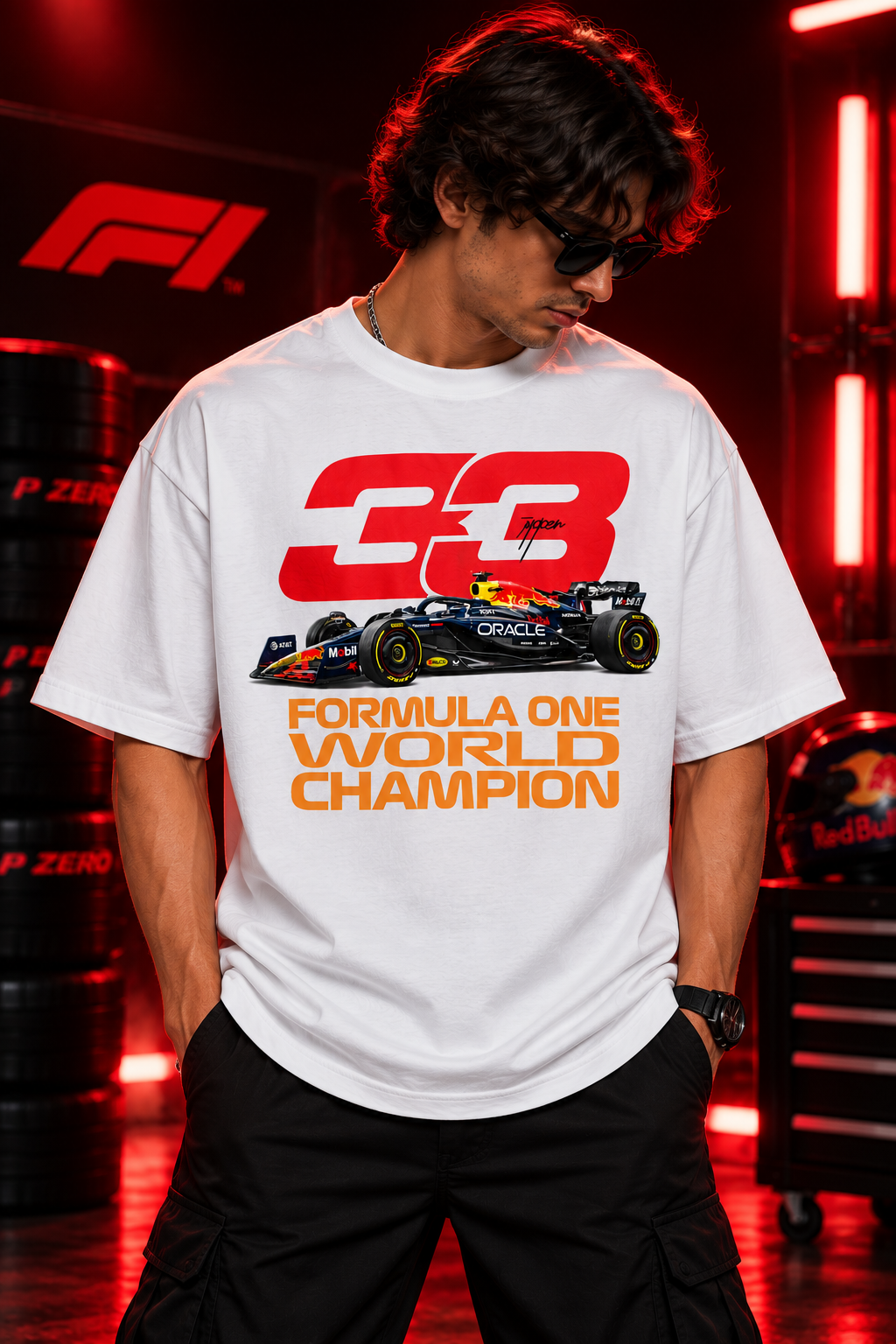 AESTRA F1 Champion Oversized T-Shirt | Formula One Racing Graphic Tee | White Streetwear