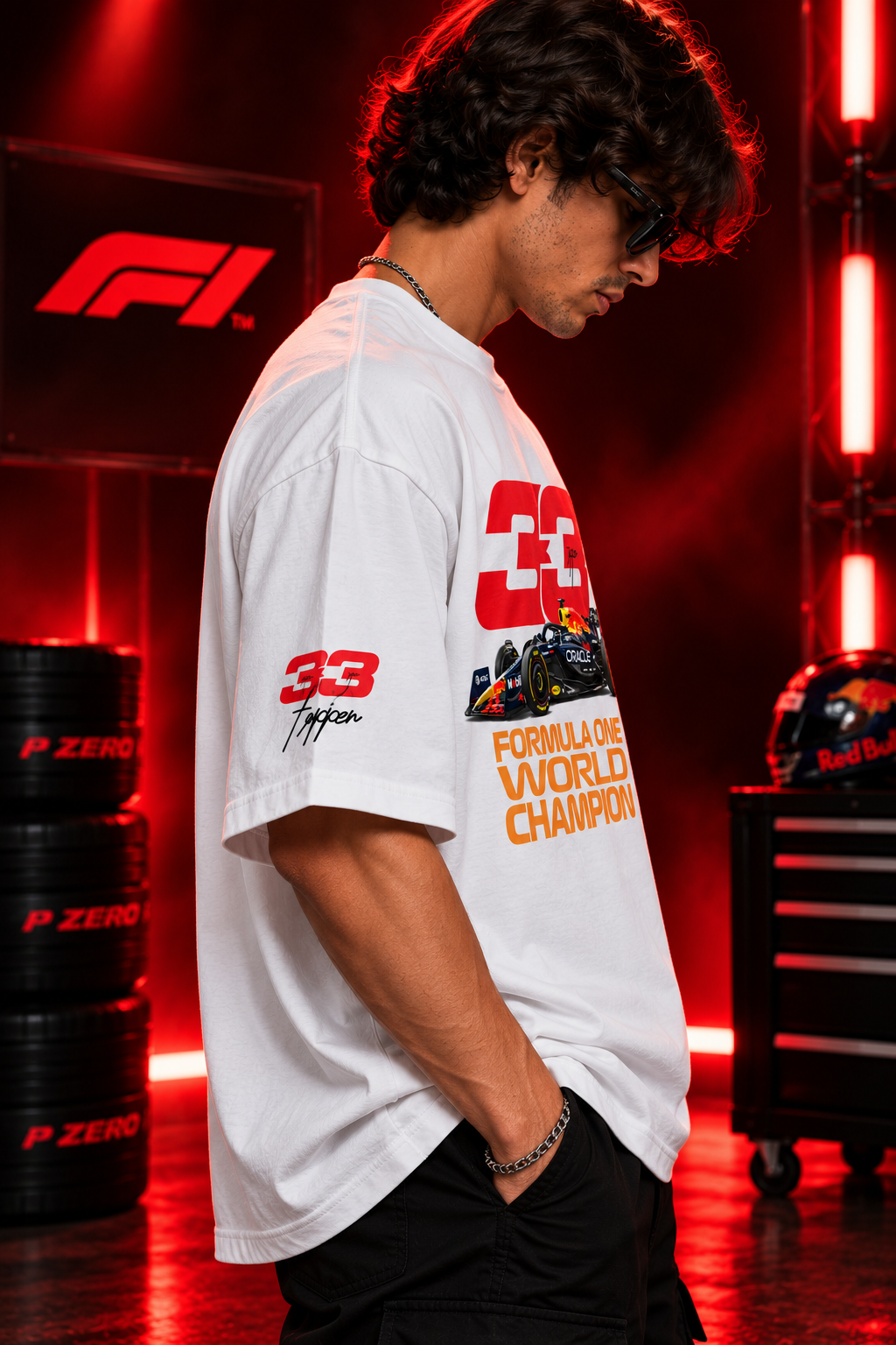 AESTRA F1 Champion Oversized T-Shirt | Formula One Racing Graphic Tee | White Streetwear