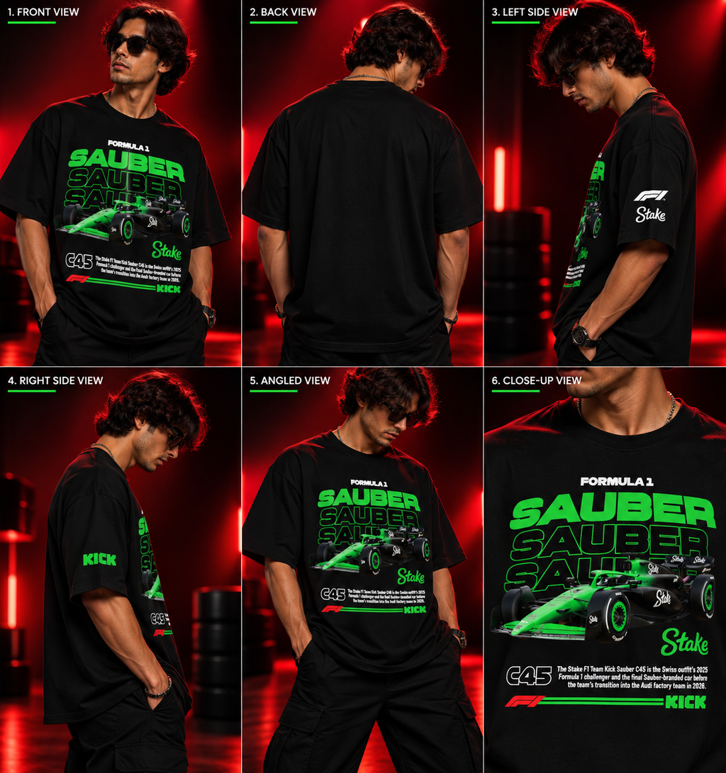 AESTRA Sauber F1 Oversized T-Shirt | Formula 1 Motorsport Graphic Tee | Black Streetwear