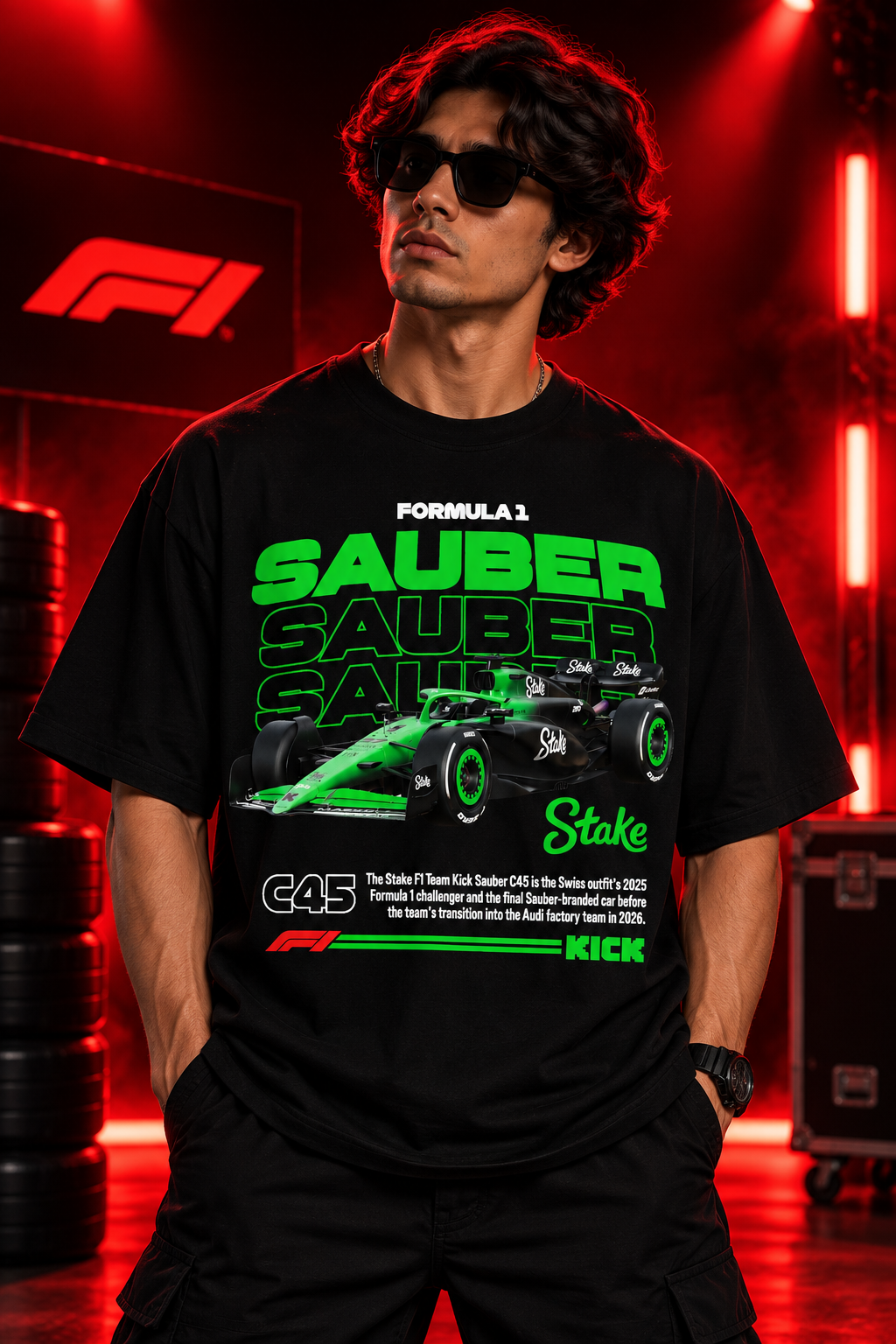 AESTRA Sauber F1 Oversized T-Shirt | Formula 1 Motorsport Graphic Tee | Black Streetwear
