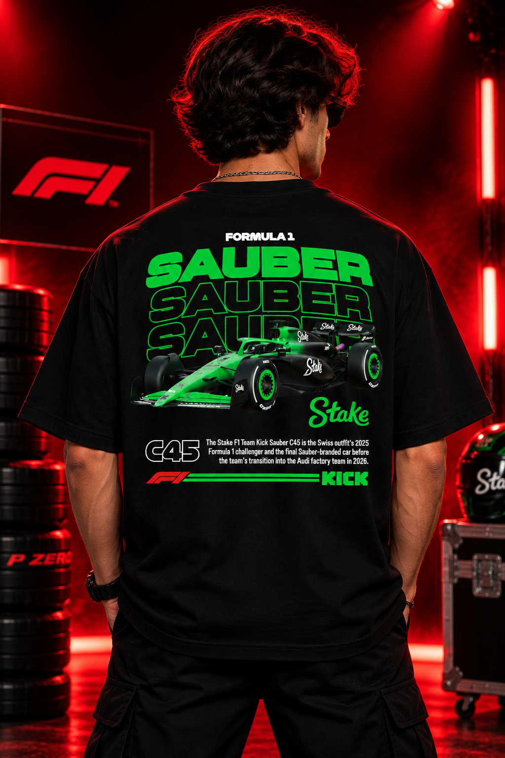AESTRA Sauber F1 Oversized T-Shirt | Formula 1 Motorsport Graphic Tee | Black Streetwear