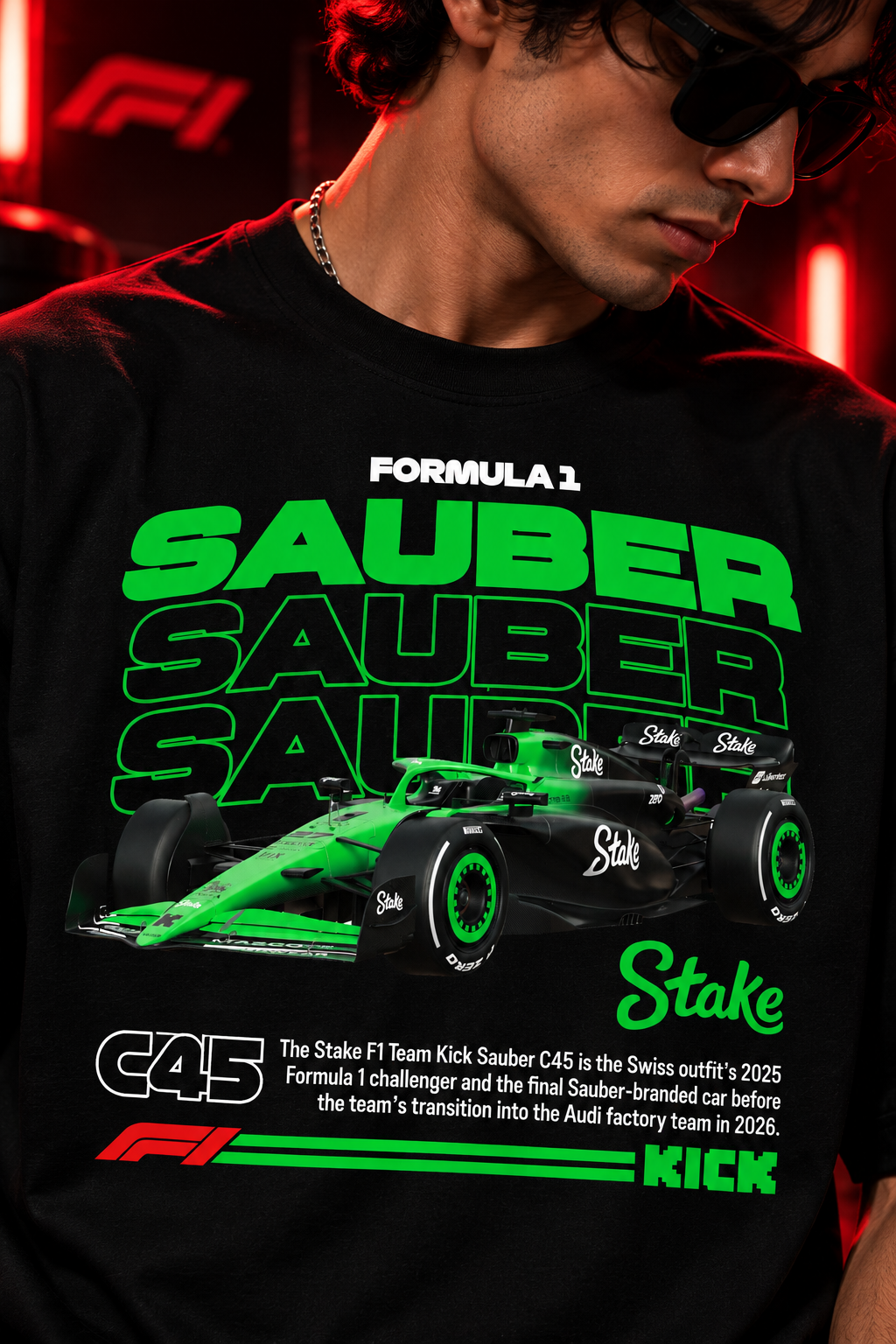 AESTRA Sauber F1 Oversized T-Shirt | Formula 1 Motorsport Graphic Tee | Black Streetwear