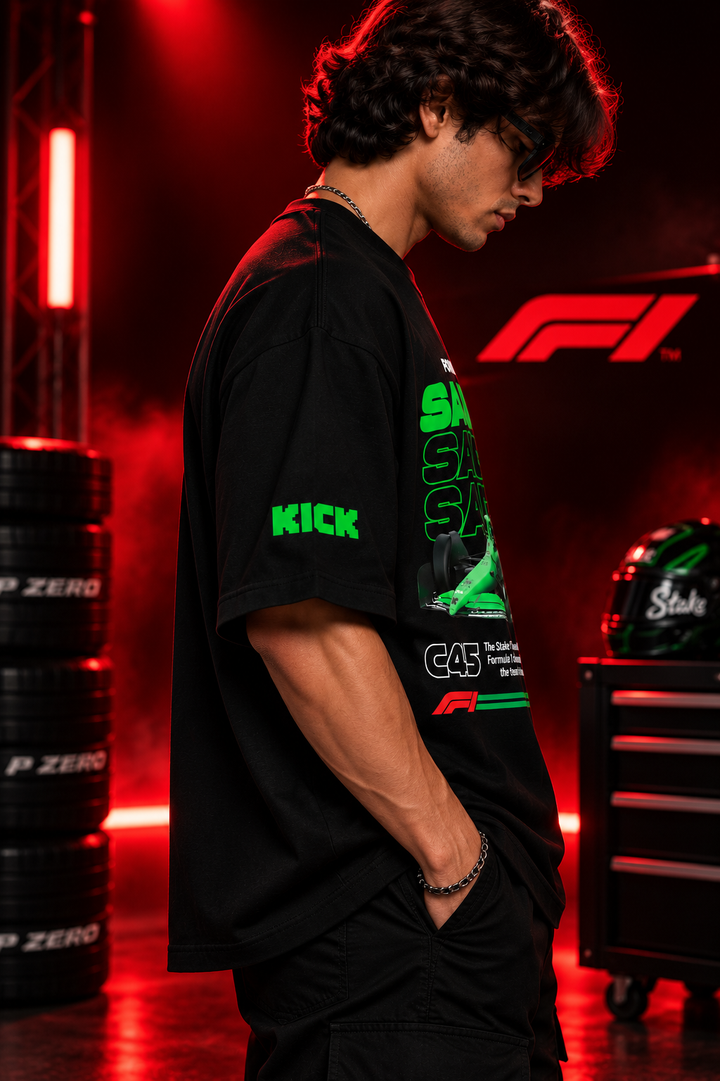 AESTRA Sauber F1 Oversized T-Shirt | Formula 1 Motorsport Graphic Tee | Black Streetwear