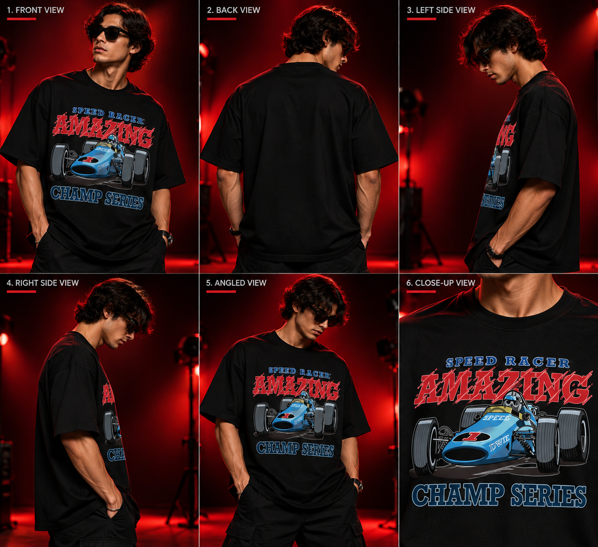 AESTRA Speed Racer Racing Oversized T-Shirt | Vintage Motorsport Graphic Tee | Black Streetwear