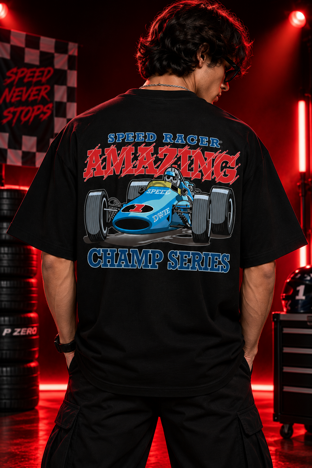 AESTRA Speed Racer Racing Oversized T-Shirt | Vintage Motorsport Graphic Tee | Black Streetwear