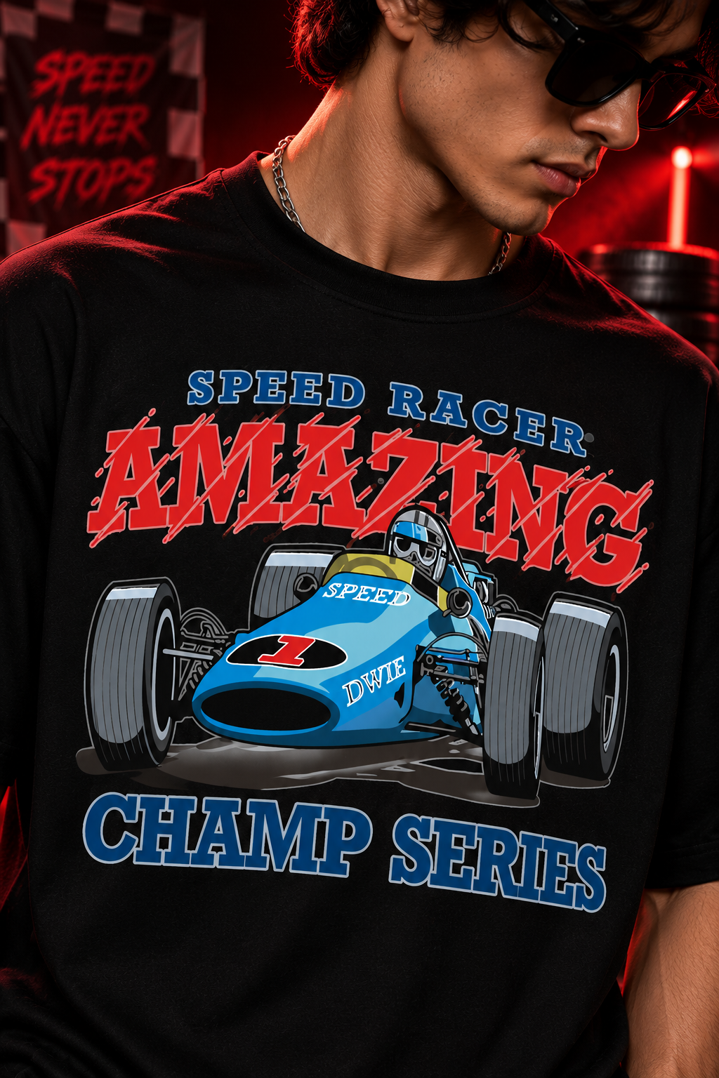 AESTRA Speed Racer Racing Oversized T-Shirt | Vintage Motorsport Graphic Tee | Black Streetwear