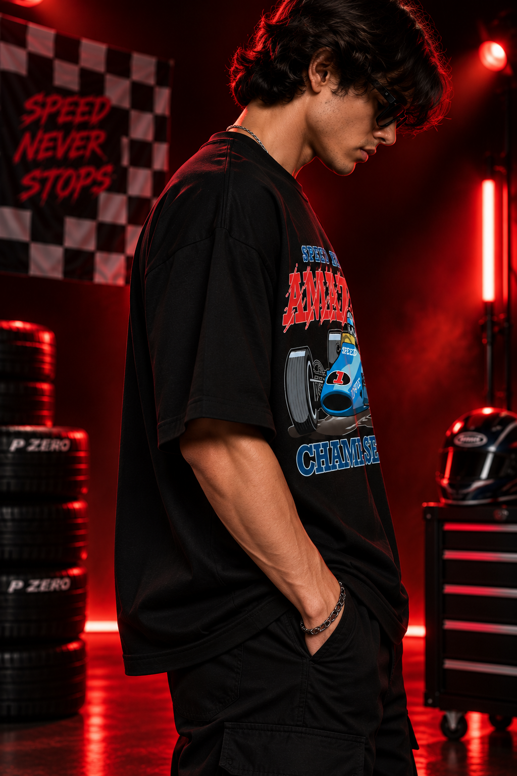 AESTRA Speed Racer Racing Oversized T-Shirt | Vintage Motorsport Graphic Tee | Black Streetwear