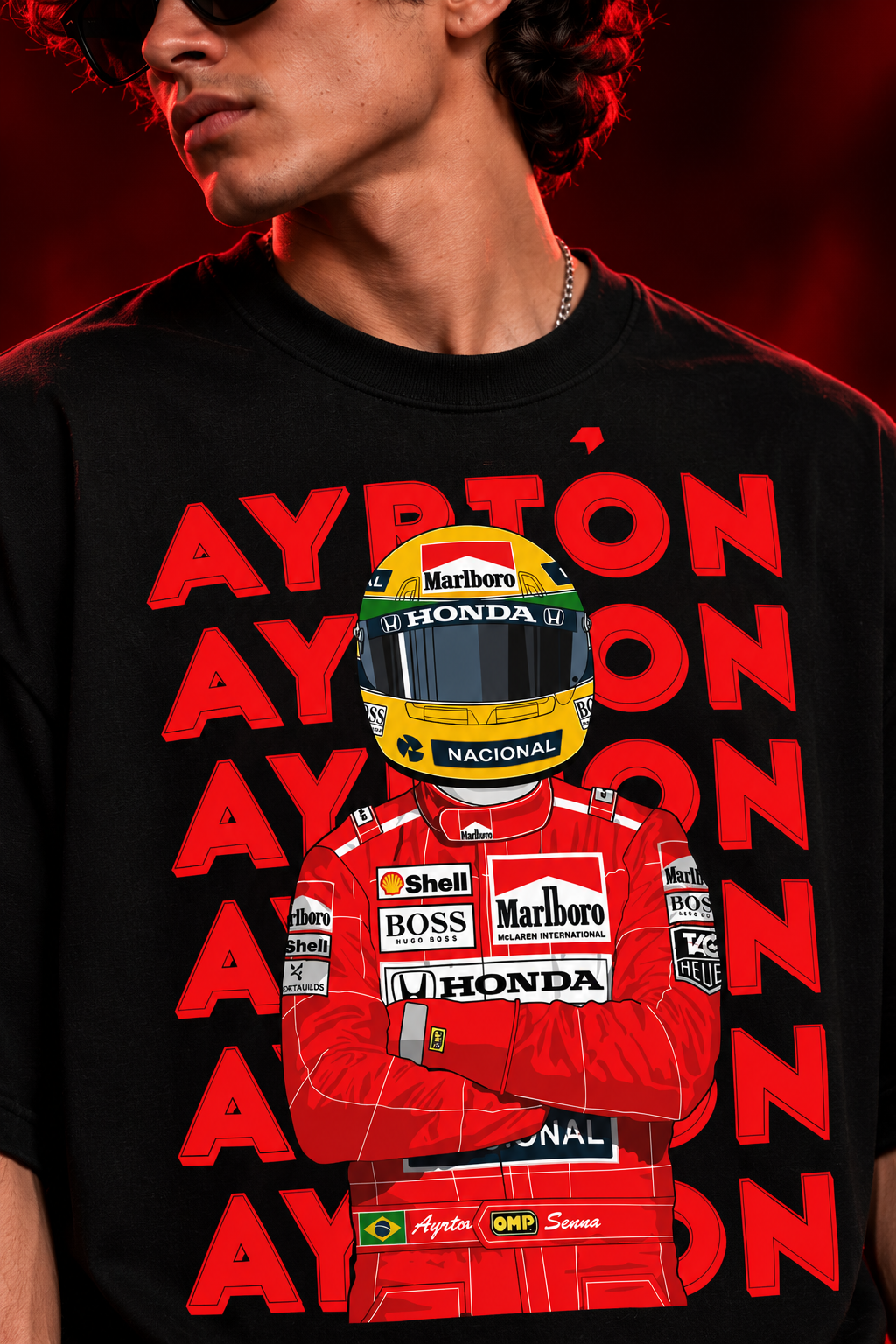 AESTRA Ayrton Racing Oversized T-Shirt | Vintage Motorsport Graphic Tee | Black Streetwear