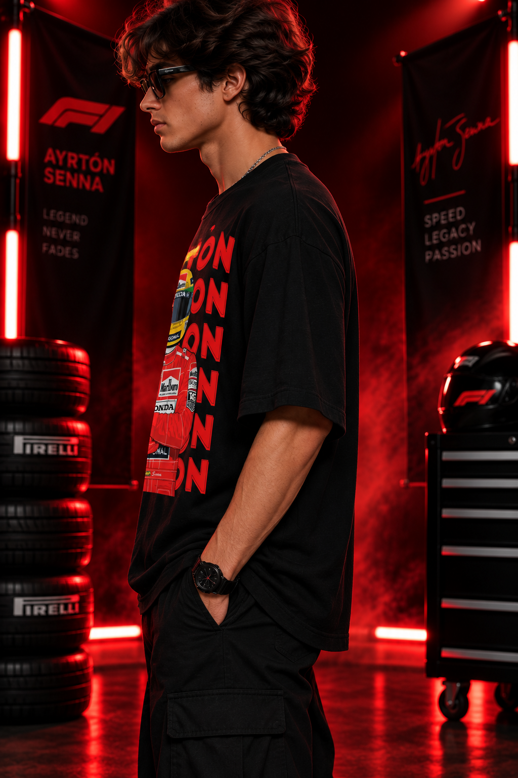 AESTRA Ayrton Racing Oversized T-Shirt | Vintage Motorsport Graphic Tee | Black Streetwear