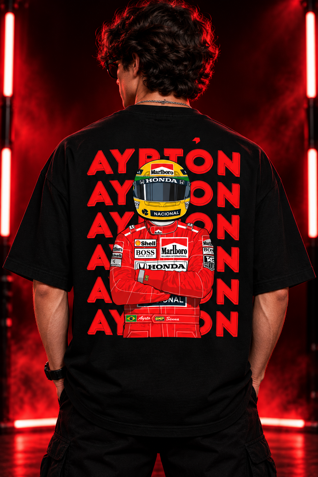 AESTRA Ayrton Racing Oversized T-Shirt | Vintage Motorsport Graphic Tee | Black Streetwear